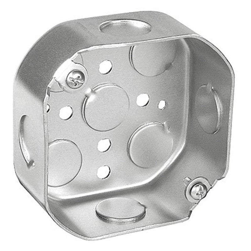 Southwire 54151-1/2-UPC Octagon Box, 4 in OAW, 1-1/2 in OAD, 4 in OAH, 9-Knockout, Steel Housing Material, Silver