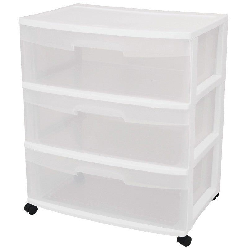 Sterilite 29308001 Drawer Cart, 3-Drawer, Plastic, 21-7/8 in OAW, 15-1/4 in OAH, 24 in OAD