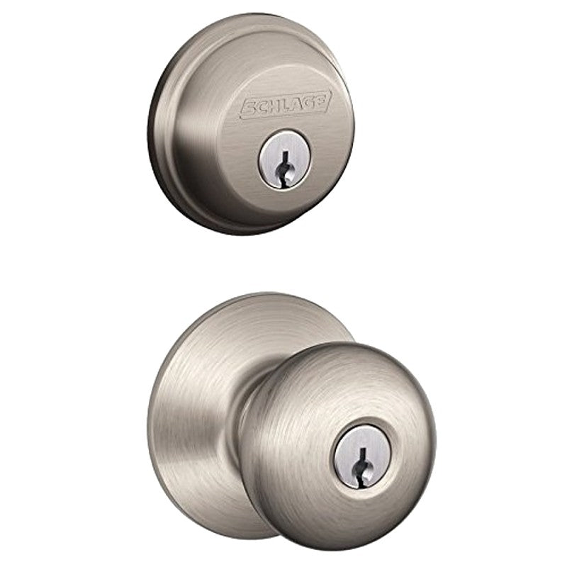 Schlage FB50VPLY619 Combination Lockset, Mechanical Lock, Knob Handle, Round Design, Satin Nickel, 1 Grade, Metal