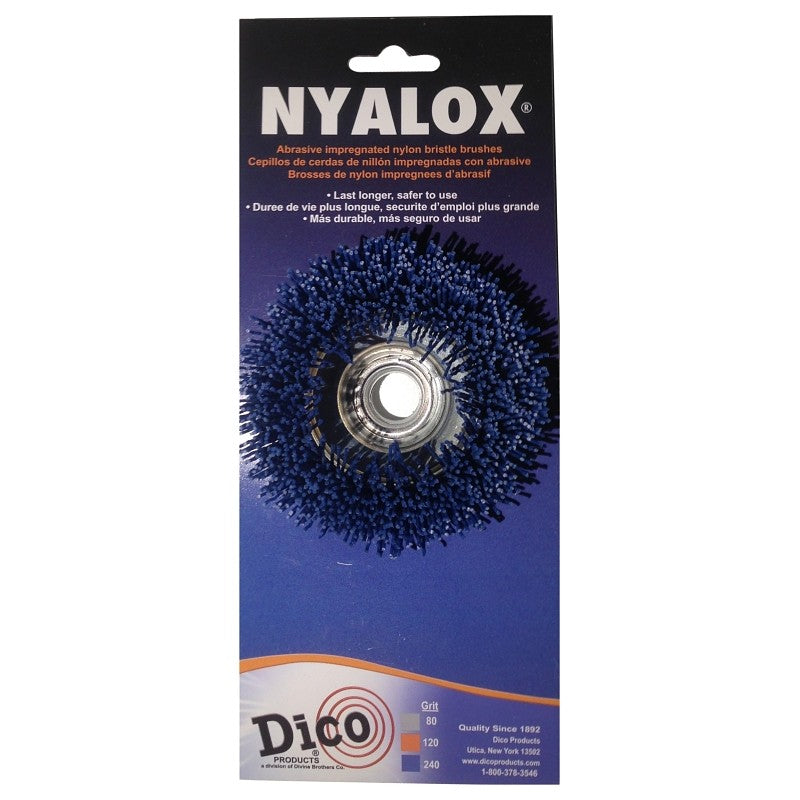 Dico Nyalox 7200009 Cup Brush, Nylon Bristle, 3 in Dia, 5/8-11 Arbor/Shank, Female Threaded Bristle