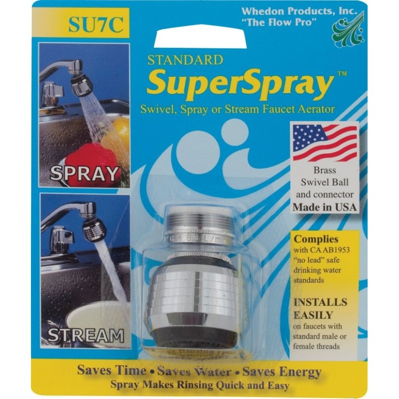 Whedon SU7C Standard Faucet Aerator, Black, 15/16-27 x 55/64-27 Male x Female Thread, Brass, Chrome Plated