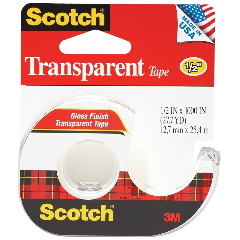 Scotch 174 Transparent Tape, 1100 in L, 1/2 in W, Acetate Backing