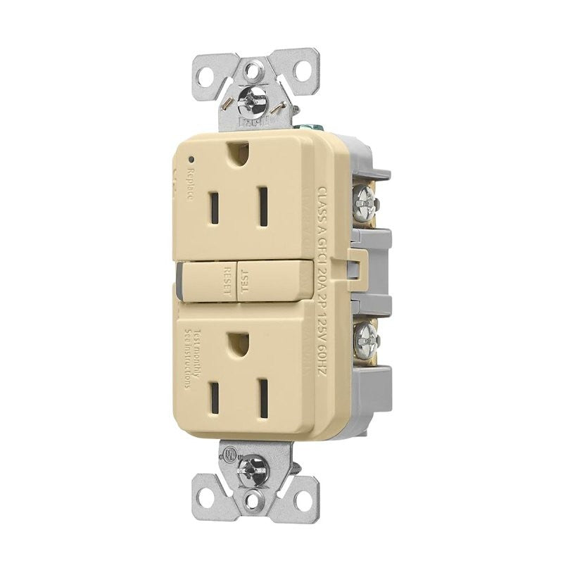 Eaton TRGF15V-BX-L Receptacle, 125 V, 15 A, NEMA: 5-15R, GFCI Socket, Back, Side Wiring, Ivory (Pack of 6)