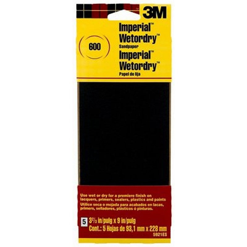 3M 5921-18-CC Sandpaper, 9 in L, 3.66 in W, Extra Fine, 600 Grit, Silicon Carbide Abrasive, Paper Backing
