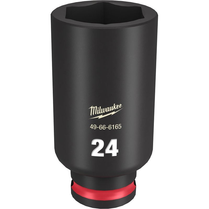 Milwaukee SHOCKWAVE Impact Duty Series 49-66-6165 Deep Impact Socket, 24 mm Socket, 3/8 in Drive, Square Drive, 6-Point