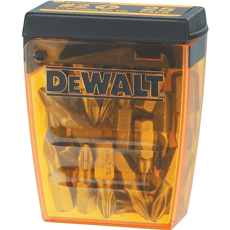 DEWALT DWAF2002B25 Insert Bit Tip, #2 Drive, Phillips Drive, 1/4 in Shank, Hex Shank, 1 in L, Tool Steel, 25/PK