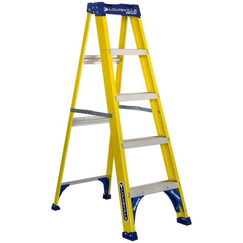 Louisville FS2005 Step Ladder, 113 in Max Reach H, 4-Step, 250 lb, Type I Duty Rating, 3 in D Step, Fiberglass