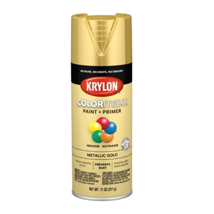Krylon K05588007 Enamel Spray Paint, 12 oz Can, 25 sq-ft Coverage Area, Solvent Base, Metallic, Gold