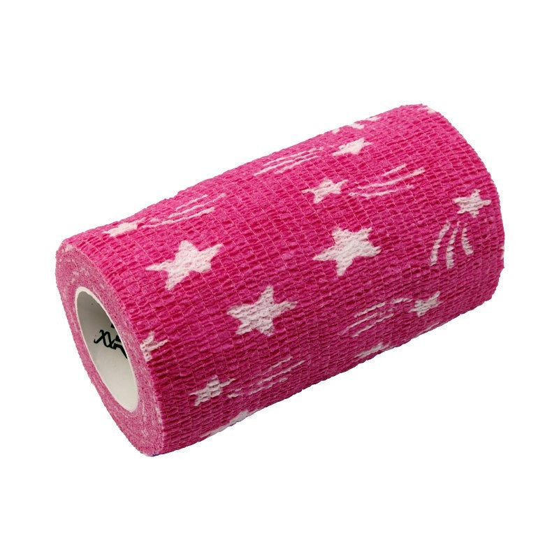Ideal SyrFlex TA3400HPINP-4PK Stars Cohesive Bandage, 5 yd L, 4 in W, Rubber Latex Bandage, Pink
