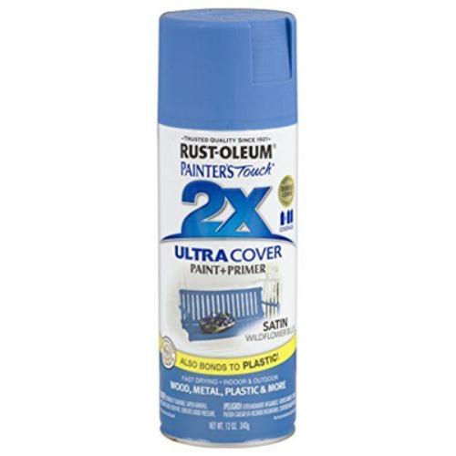 Rust-Oleum Painter's Touch 2X Ultra Cover 334080 Spray Paint, Satin, Wildflower Blue, 12 oz, Aerosol Can