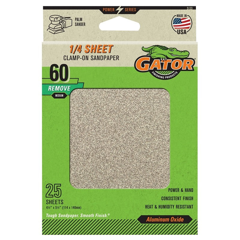 Gator 5133 Sanding Sheet, 5-1/2 in W, 4-1/2 in L, 60 Grit, Coarse, Aluminum Oxide Abrasive, Paper Backing