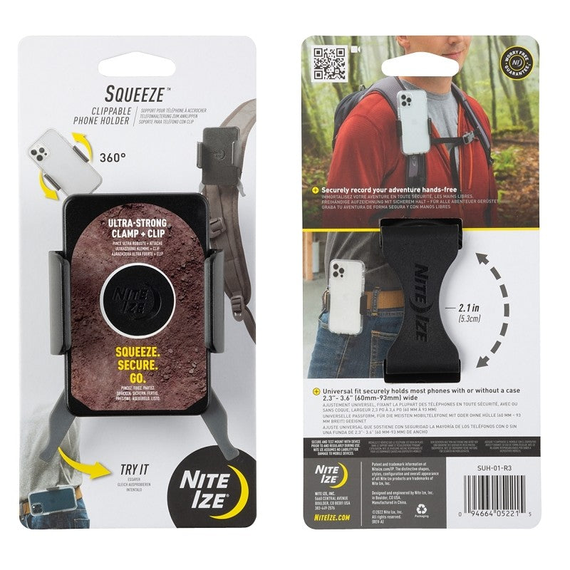 Nite Ize Squeeze Series SUH-01-R3 Phone Holder, Clippable Mounting