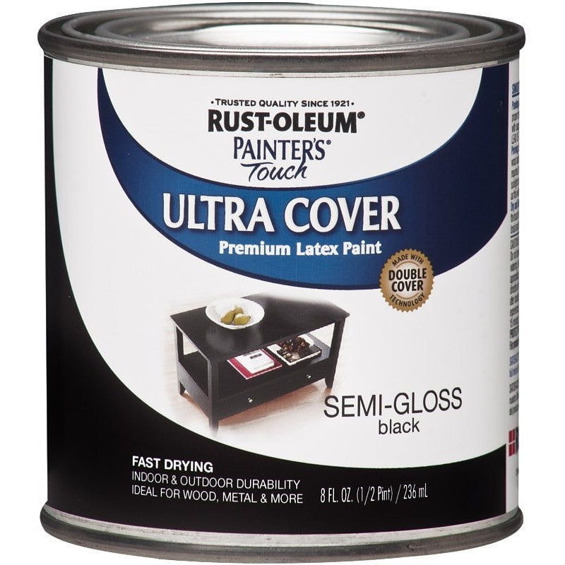 Rust-Oleum 1974730 Enamel Paint, Water, Semi-Gloss, Black, 0.5 pt, Can, 120 sq-ft Coverage Area