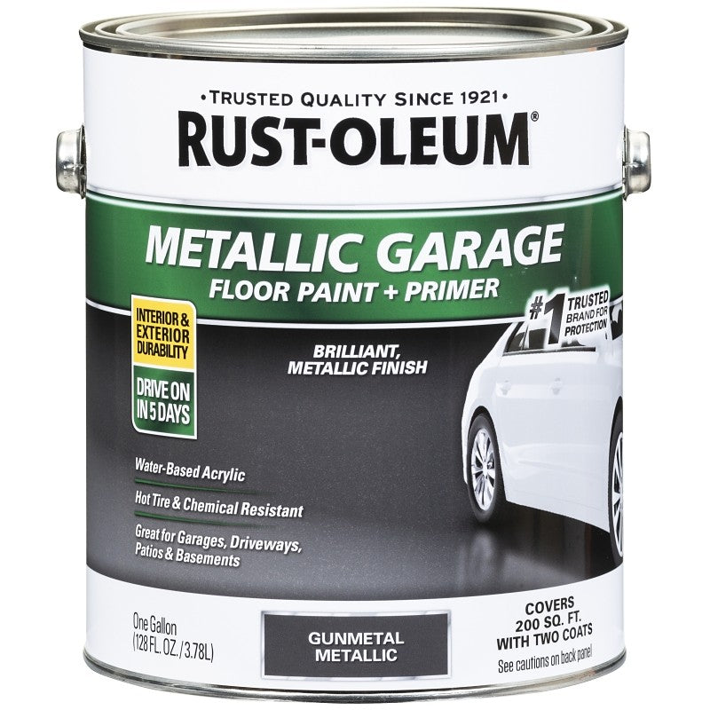Rust-Oleum 349353 Concrete Floor Paint, Water, Metallic, Gun Metal, 1 gal, 200 sq-ft/gal Coverage Area
