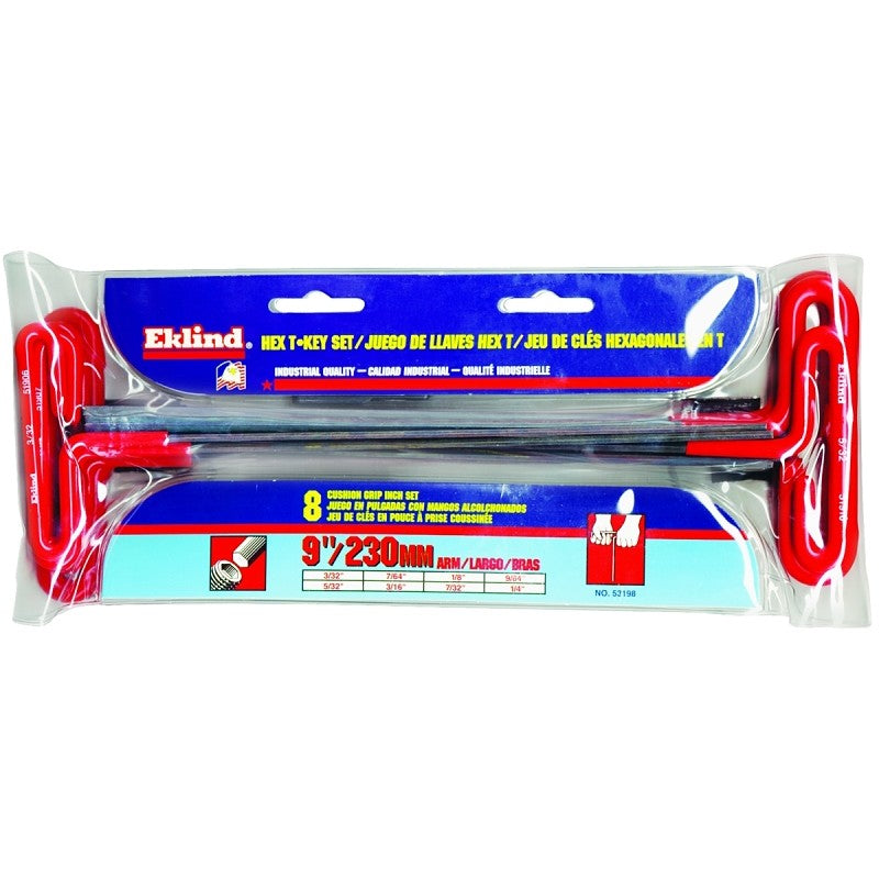 Eklind 53198 Hex T-Key Set, Includes: 3/32 to 1/4 in Hex T-Keys, 8-Piece, Black