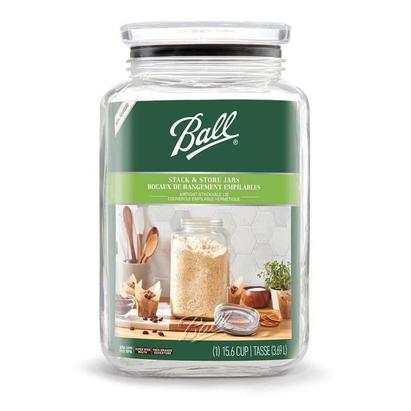Ball 2133570 Stack and Store Jar, 15.6 Cup, Glass, Clear, 5.95 in L, 5.95 in W, 9.8 in H