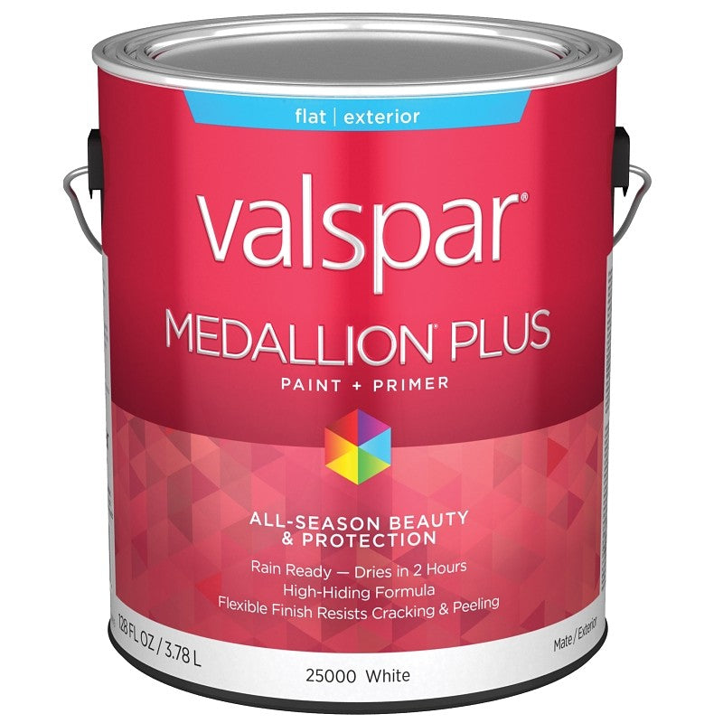 Valspar Medallion Plus 2500 028.0025000.007 Latex Paint, Acrylic Base, Flat Sheen, White Base, 1 gal, Plastic Can (Pack of 4)