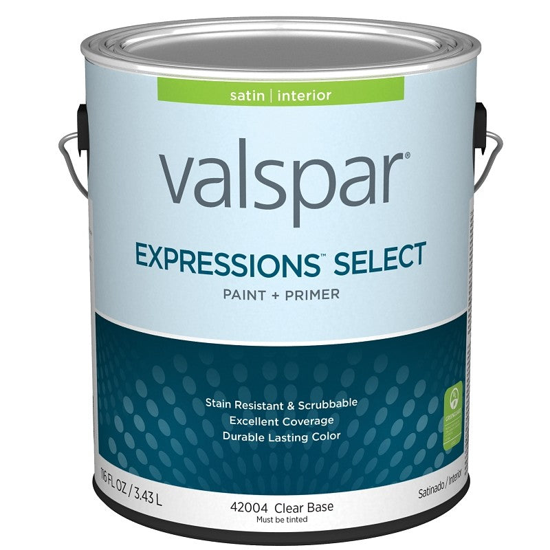 Valspar Expressions Select 4200 028.0042004.007 Latex Paint, Acrylic Base, Satin Sheen, Clear Base, 1 gal (Pack of 4)
