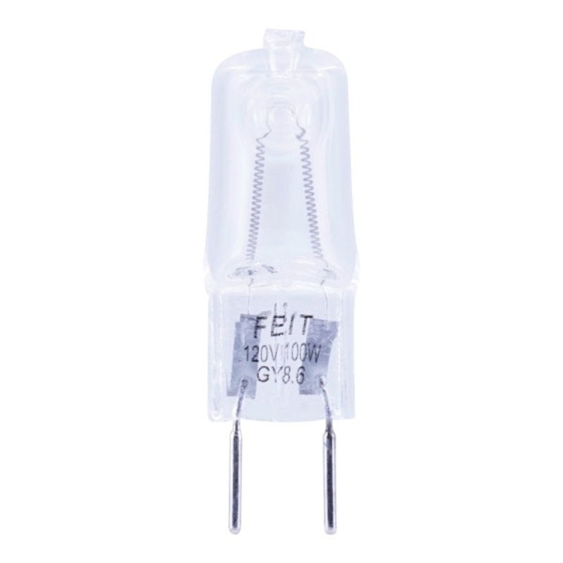 Feit Electric BPQ100/8.6 Halogen Bulb, 100 W, Candelabra GY8.6 Lamp Base, JCD T4 Lamp, 3000 K Color Temp (Pack of 12)