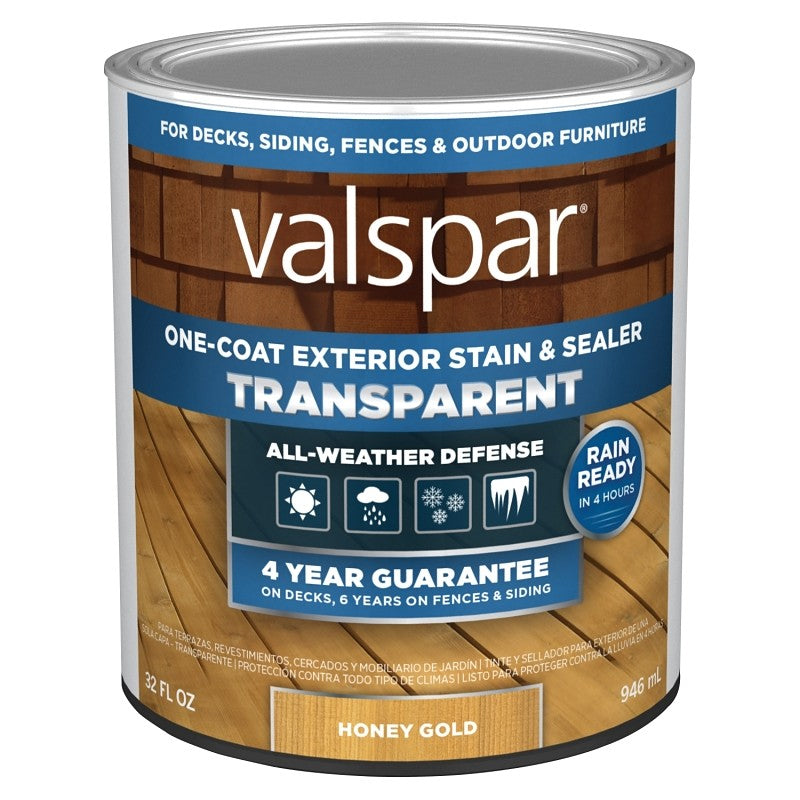 Valspar VL1028071-14 Stain and Sealer, Transparent, Honey Gold, Liquid, 1 qt