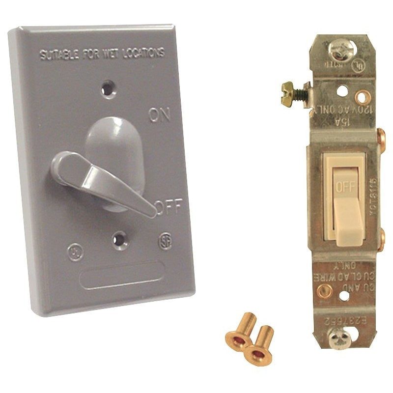 Hubbell 5121-5 Cover, Toggle, 4-39/64 in L, 2-53/64 in W, 1-Gang, Metal, Gray, Powder-Coated, 6/CD