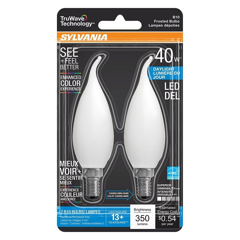 Sylvania 40780 Natural LED Bulb, 120 V, 350 Lumens, 4.5 W, B10 Bent Tip Lamp, 40 W Equivalent, E12 Lamp Base
