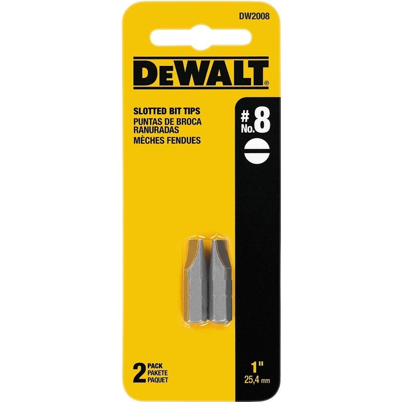 DEWALT DW2008 Screwdriver Bit, #8 Drive, Slotted Drive, 1/4 in Shank, Hex Shank, 1 in L, Steel