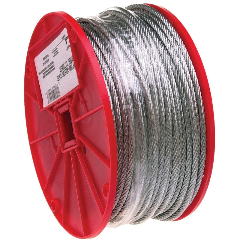 Campbell 7000327 Series Aircraft Cable, 7 x 7 Strands, 3/32 in Dia, 500 ft L, 184 lb Working Load, Galvanized