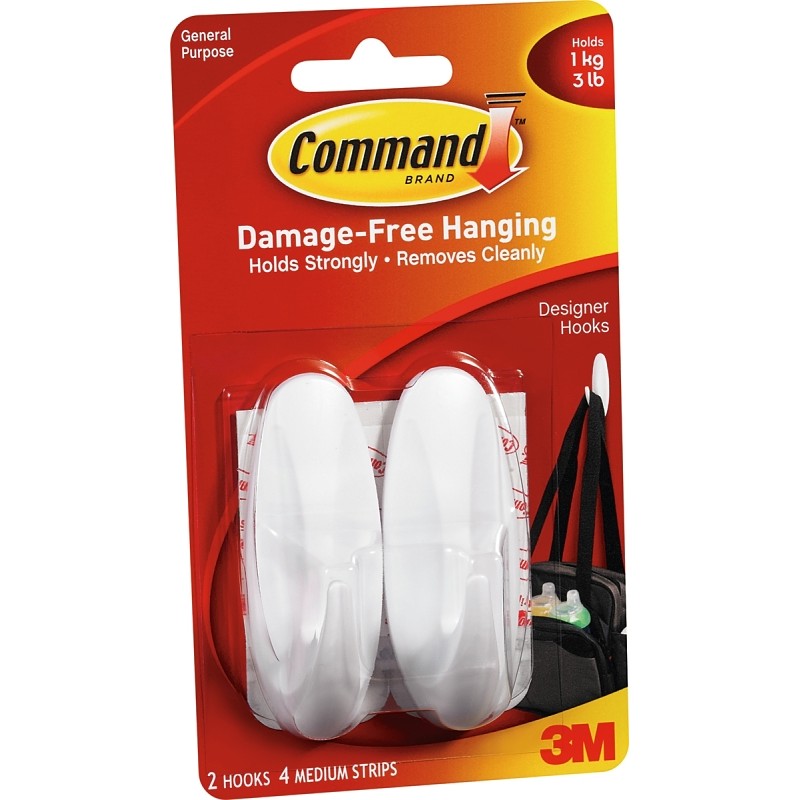 Command 17081-2VP Designer Hook, 3 lb, 4-Hook, Plastic, White