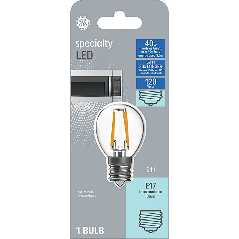 GE Specialty 93128996 Light Bulb, S11 Lamp, 40 W Equivalent, Intermediate (E17) Lamp Base, Non-Dimmable, Clear