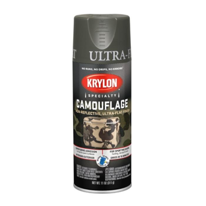Krylon K04293777 Camouflage Spray Paint, Ultra Flat, Olive, 12 oz, Can