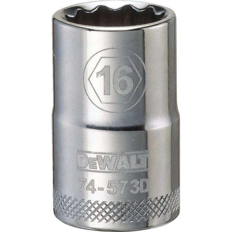DEWALT DWMT74573OSP Drive Socket, 16 mm Socket, 1-1/2 in OAL, 1/2 in Drive, 12-Point, Vanadium Steel, Polished Chrome