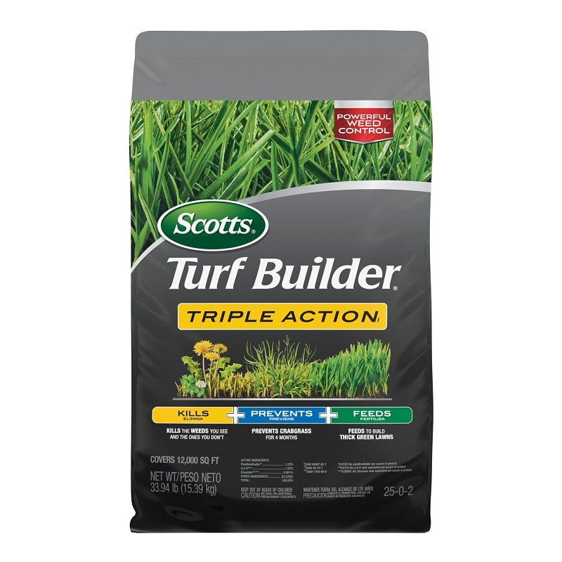 Scotts Turf Builder 26019 Triple-Action Fertilizer, 33.94 lb Bag, Granular, 25-0-2 N-P-K Ratio