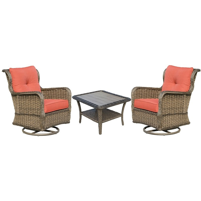 Seasonal Trends 101104 Woodbury Set, Aluminum/PE Wicker, Orange/Red, 3-Piece