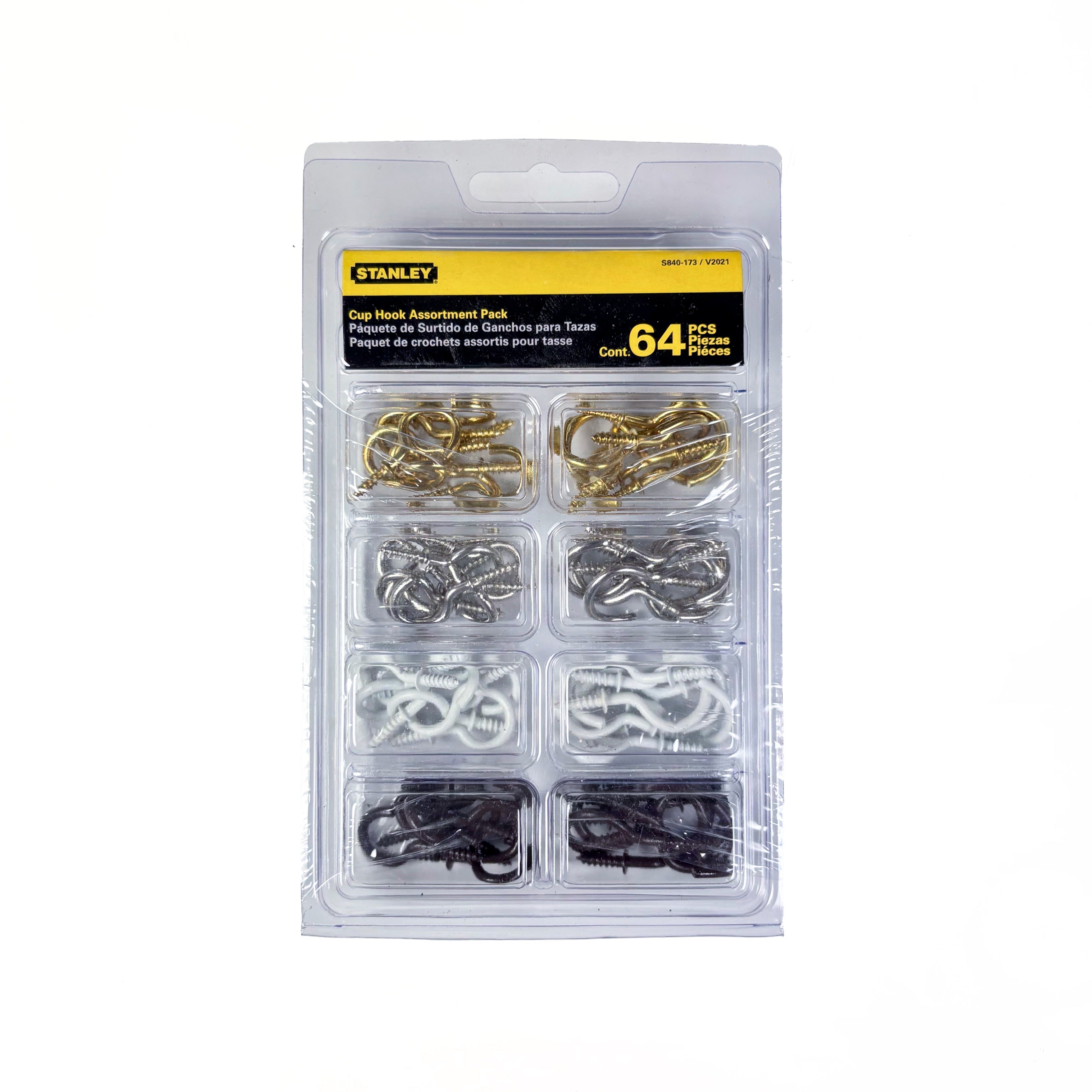 Cup Hook Assortment 3/4 And 1 Inch Brass Nickel White & Brown 64 Pieces Total