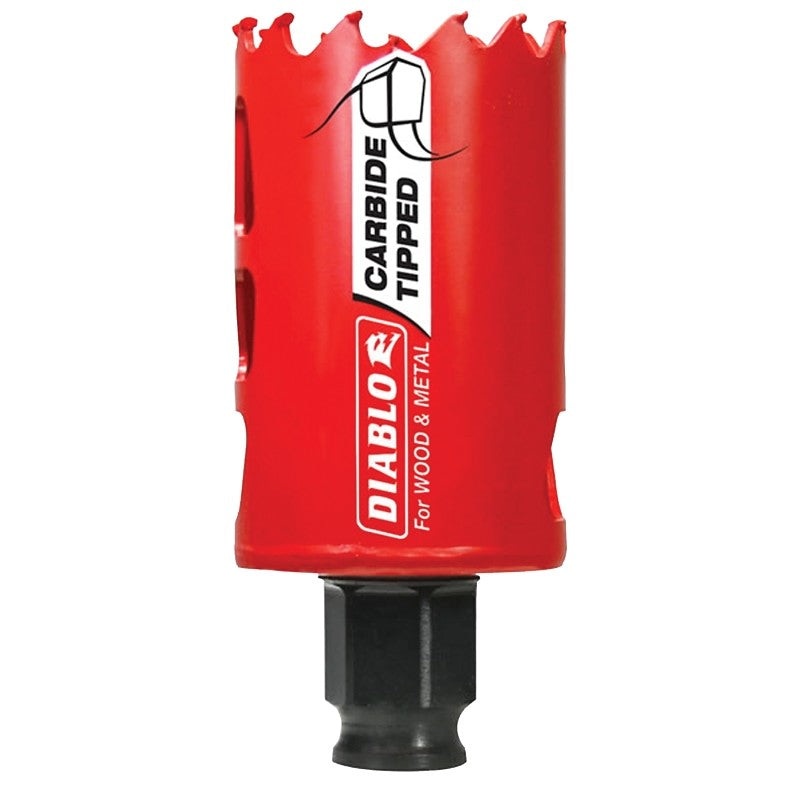 Diablo DHS1625CT GP Hole Saw, 1-5/8 in Dia, 2-3/8 in D Cutting, 3/8 in Arbor, Carbide Cutting Edge