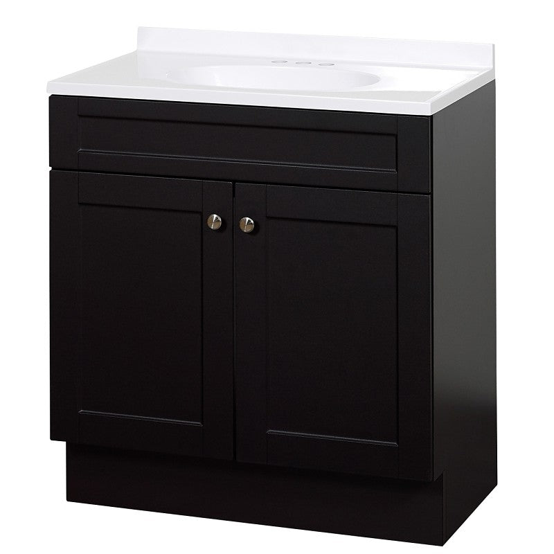 Zenna Home SBC36CH 2-Door Shaker Vanity with Top, 36 in W, 18 in D, 35 in H, Wood, Espresso, Cultured Marble Sink, 1 EA