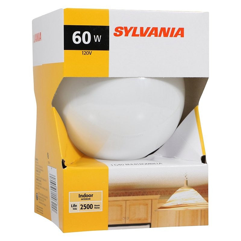 Sylvania 15792 Incandescent Lamp, 60 W, G40 Lamp, Medium Lamp Base, 490 Lumens, 5000 K Color Temp, 2500 hr Average Life