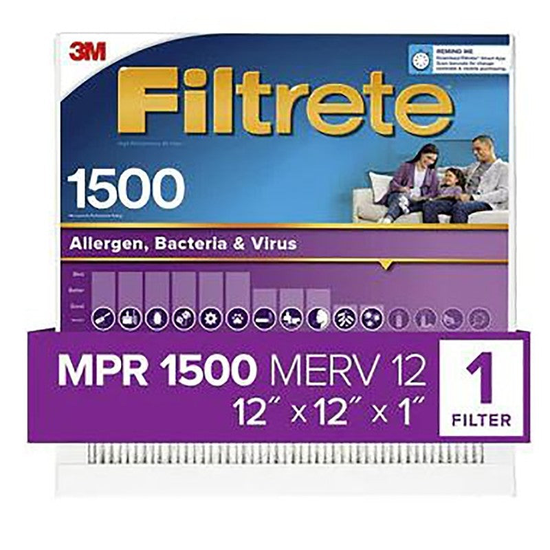 Filtrete 2010-4 Air Filter, 12 in L, 12 in W, 12 MERV, 1500 MPR, For: Air Conditioner, Furnace and HVAC System (Pack of 4)