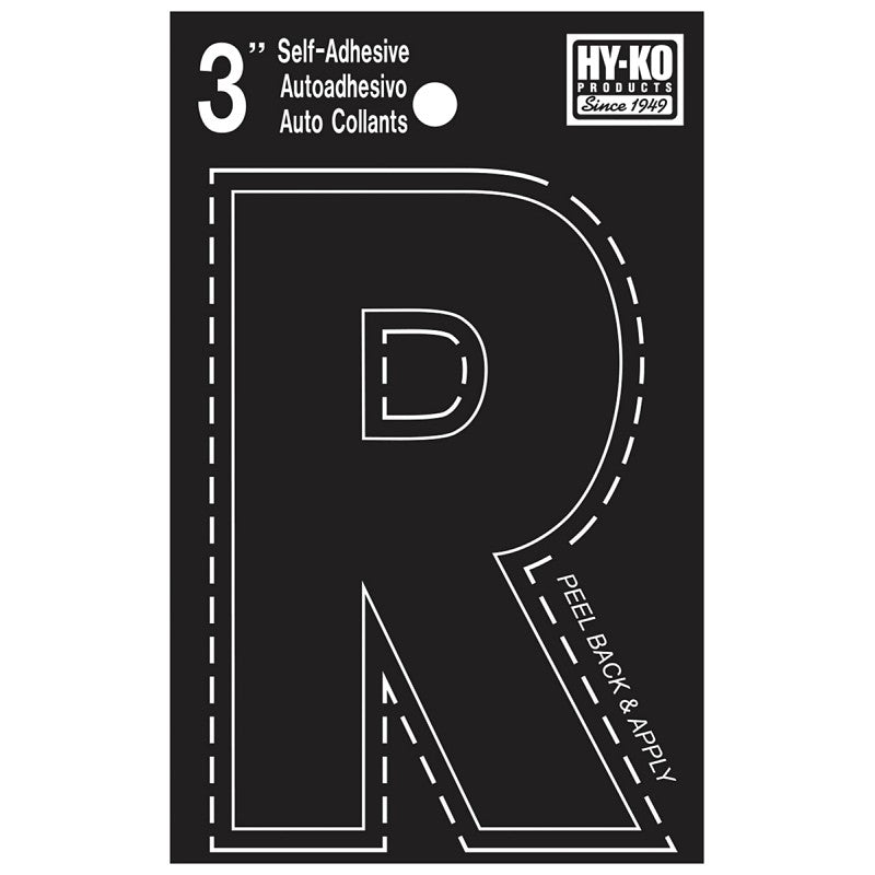 Hy-Ko 30400 Series 30428 Die-Cut Letter, Character: R, 3 in H Character, Black Character, Vinyl (Pack of 10)