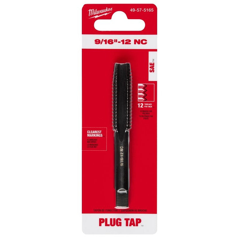 Milwaukee 49-57-5165 Straight Flute Plug Tap, 9/16-12 Thread, NC Thread, 1-3/4 in L Thread, 4-Flute, HCS