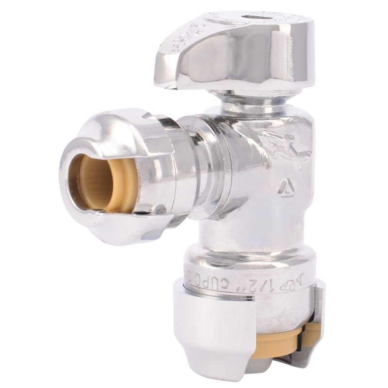 SharkBite 23048-0000LF Stop Valve, 1/2 x 1/4 in Connection, Compression, 200 psi Pressure, Brass Body, Chrome