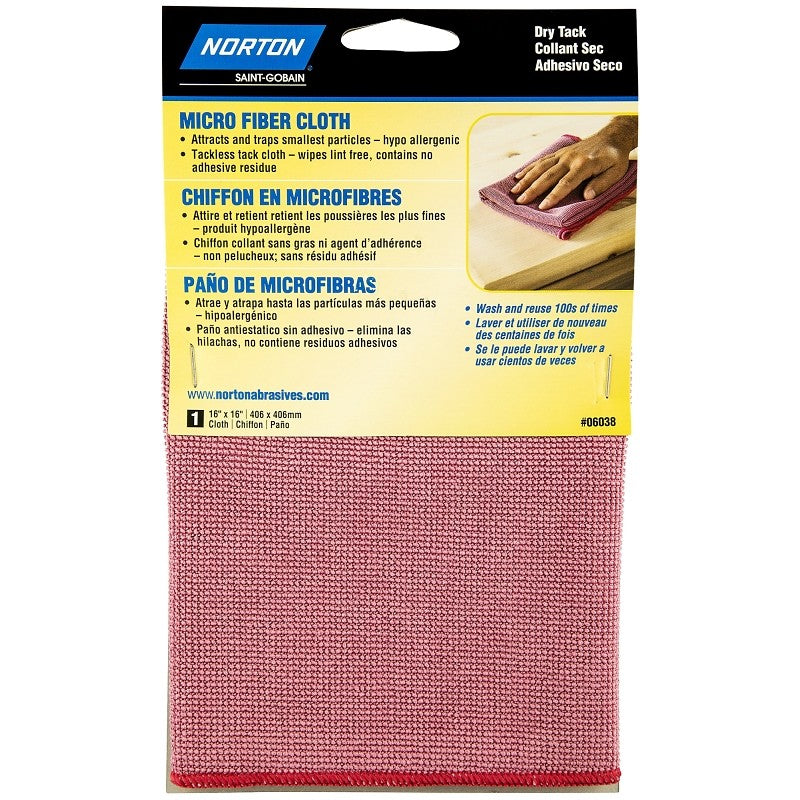 Norton 07660706038 Cleaning Cloth, 16 in L, 16 in W, Microfiber, Red
