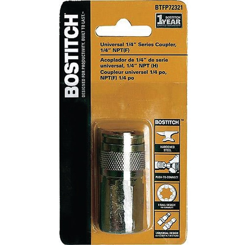Bostitch BTFP72321 Coupler, 1/4 in, FNPT, Steel, Plated