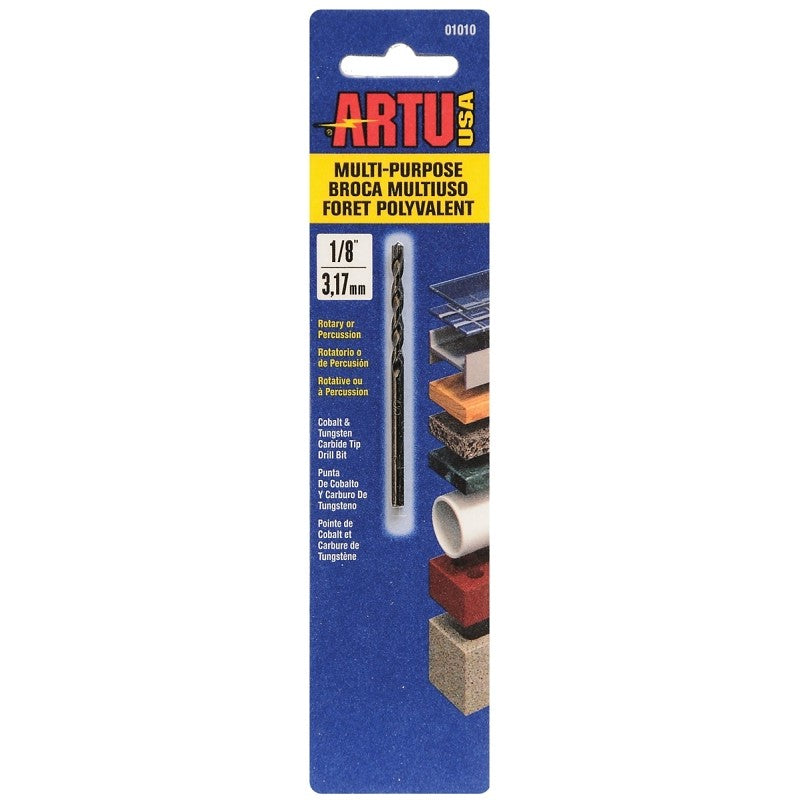 ARTU 01010 Jobber Drill Bit, 1/8 in Dia, 2-5/8 in OAL, Parabolic Flute, 1/8 in Dia Shank, Straight Shank