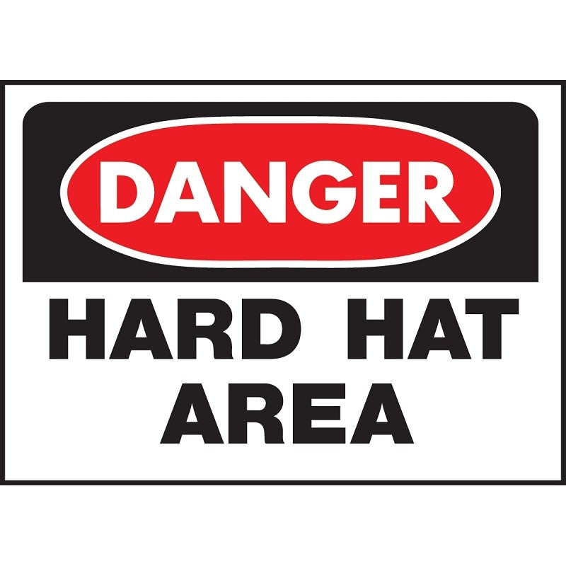 Hy-Ko 507 Danger Sign, Rectangular, HARD HAT AREA, Black Legend, White Background, Polyethylene (Pack of 5)
