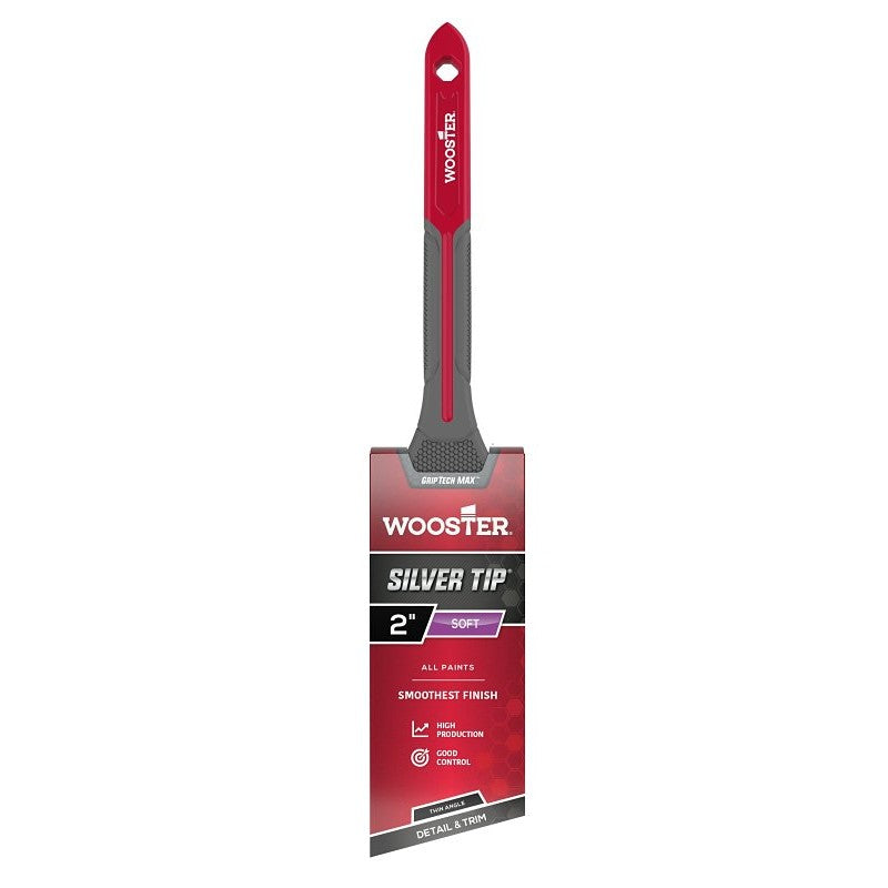 Wooster Silver Tip GRIPTECH MAX Series G5224-2 Paint Brush, 2 in W, Thin Angle Brush, 2-5/8 in L Bristle, Rattail Handle