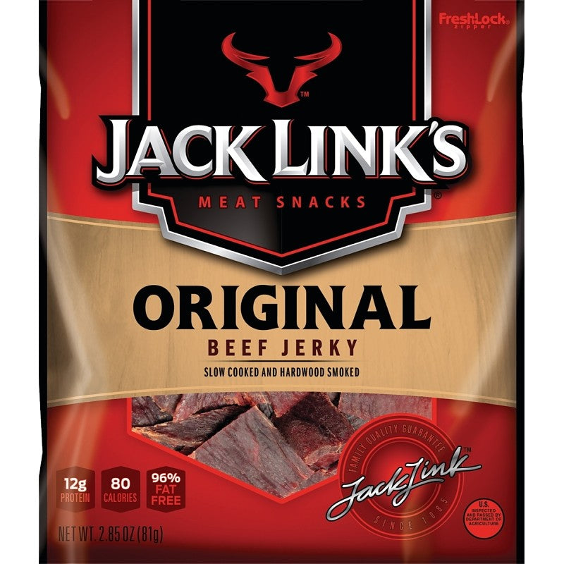 Jack Link's 10000007611 Snack, Jerky, Original, 2.85 oz, Beef, Citric Acid, Flavorings, Hydrolyzed Corn Protein (Pack of 8)