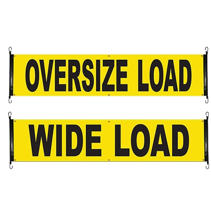 Ancra 49894-15 Safety Banner, 18 in W, 84 in L, Yellow Background, OVERSIZED LOAD, WIDE LOAD