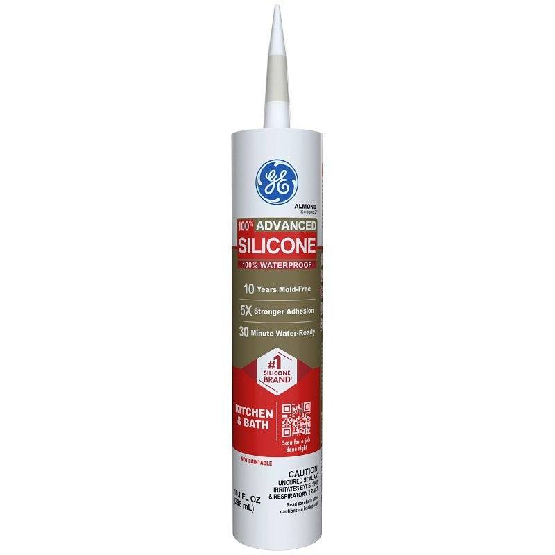 GE Advanced Silicone 2 2816707 Kitchen & Bath Sealant, Almond, 24 hr Curing, 10.1 fl-oz Cartridge (Pack of 12)